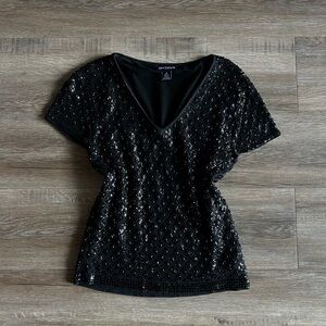 Vintage Ann Taylor Black Sequin Beaded Blouse